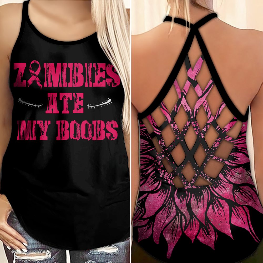 Débardeur croix « Zombies Ate My Boobs » – Sensibilisation au cancer du sein 0722