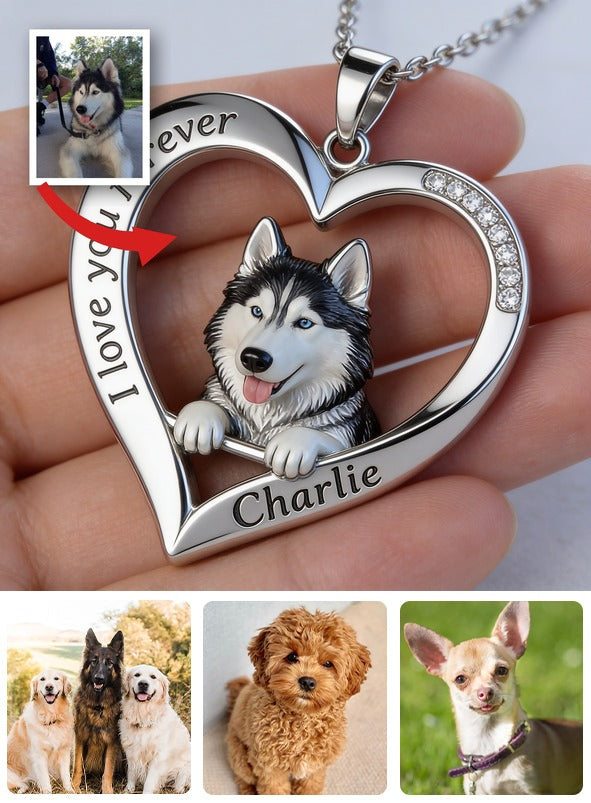 Personnalisé à partir de n'importe quelle photo - Collier en métal en forme de Husky Sibérien aux yeux bleus