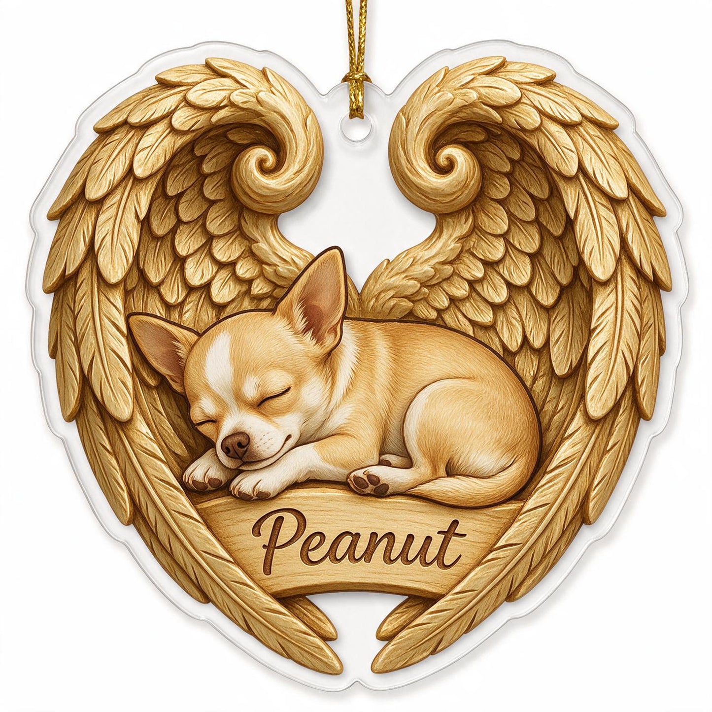 Schlafender Chihuahua mit goldenen Engelsflügeln - Personalisierte Tiergedächtnis-Sympathiegeschenk für Hundeliebhaber
