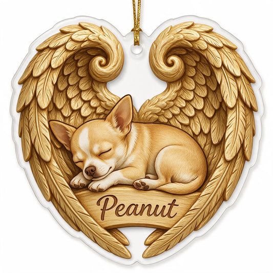 Schlafender Chihuahua mit goldenen Engelsflügeln - Personalisierte Tiergedächtnis-Sympathiegeschenk für Hundeliebhaber