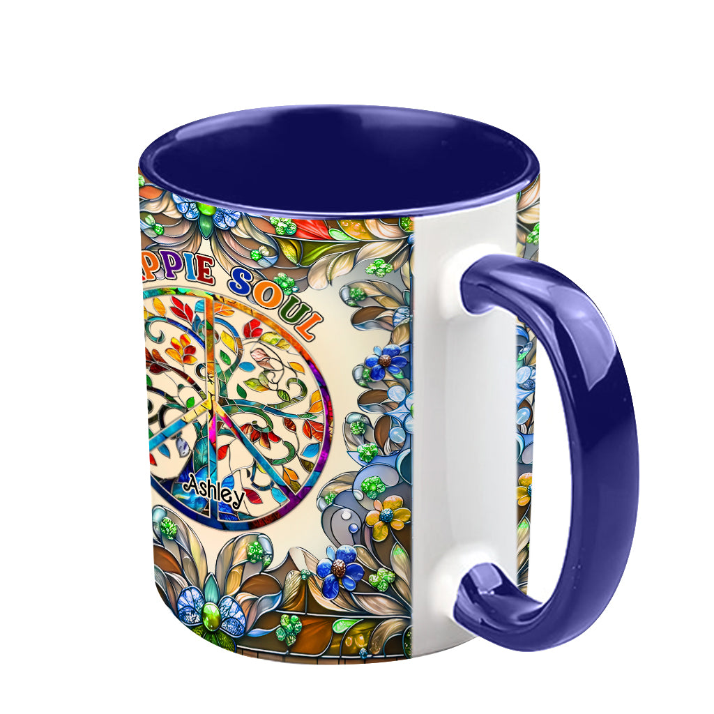 Es ist eine wunderschöne Welt, der Baum des Lebens, Friedenssymbol - personalisierte Tasse mit Hippie-Akzent