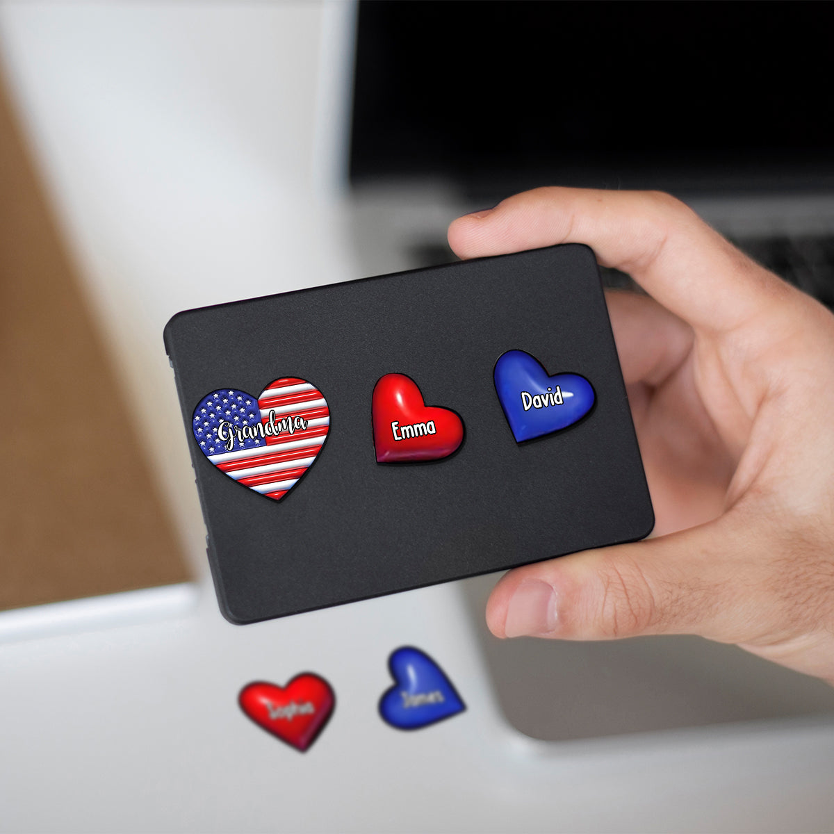 Grandma & Grandkids Puff Heart Flag - Personalized Grandma Magnet