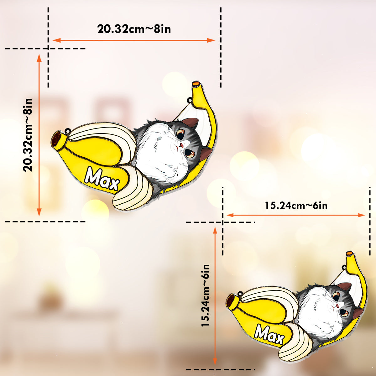 Lustige Katze in einer Banane – Personalisierter Katzen-Fensterhänger als Sonnenfänger 