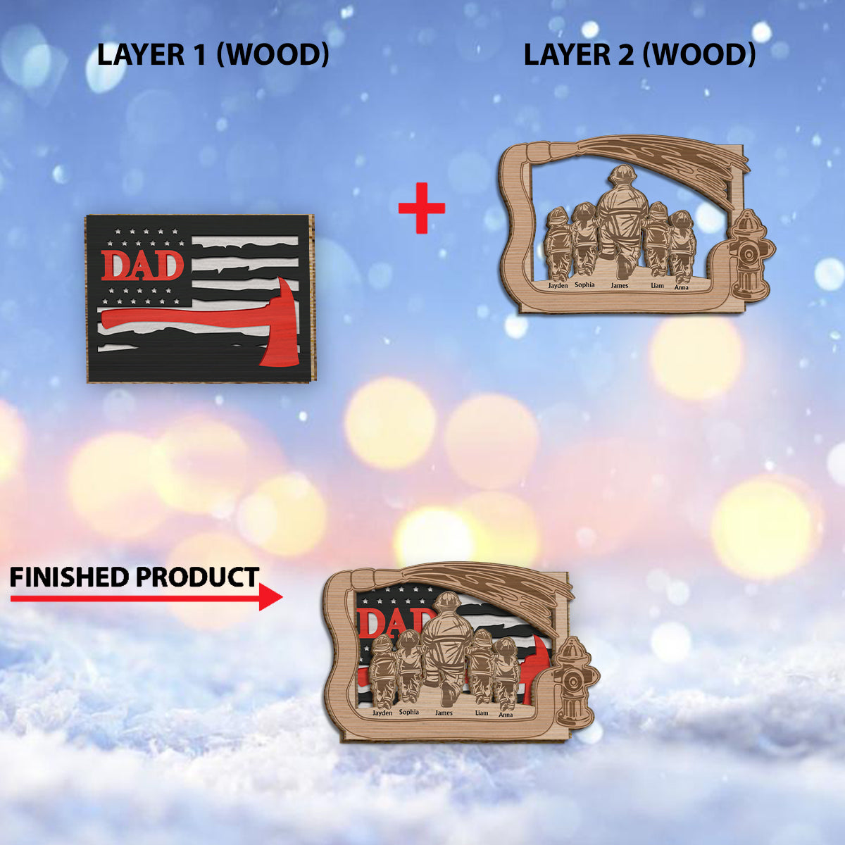 Daddy's Team - Personalized Father 2 Layered Wood Sign / Wood Plaque