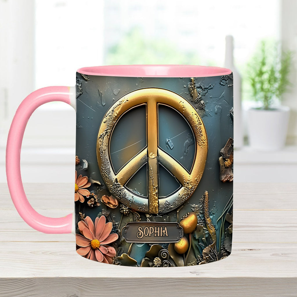 Paix, amour et bonheur - Mug personnalisé style hippie