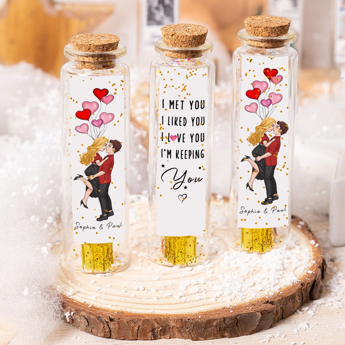 I Met You, I Liked You, I Love You, I'm Keeping You - Personalized Couple Mini Bottle Ornament