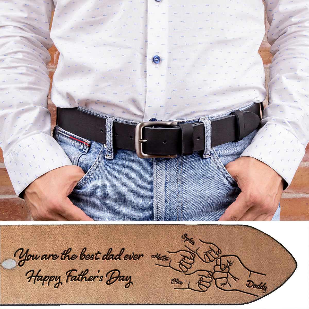 Daddy's Team Best Dad Ever - Personalized Father Leather Belt