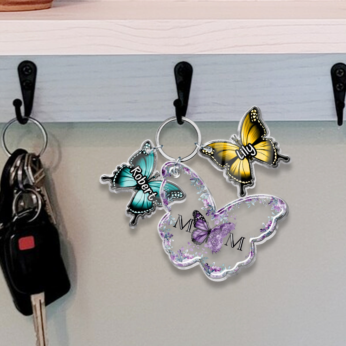 Happy Mother‘s Day Butterfly Version - Personalized Mother Keychain with Charms