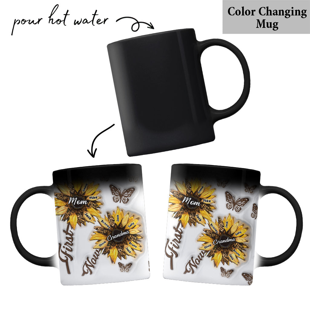 First Mom Now Grandma Sunflower Inflated - Personalized Grandma Mug
