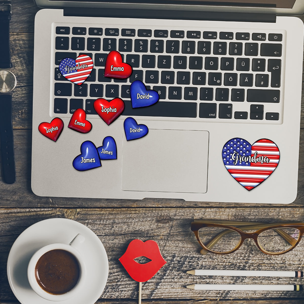 Grandma & Grandkids Puff Heart Flag - Personalized Grandma Magnet