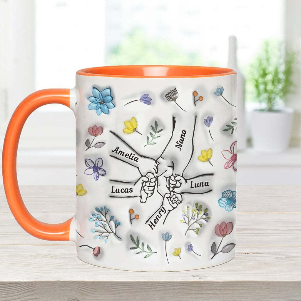 Holding Hands Grandma Mom Nana - Personalized Grandma Accent Mug