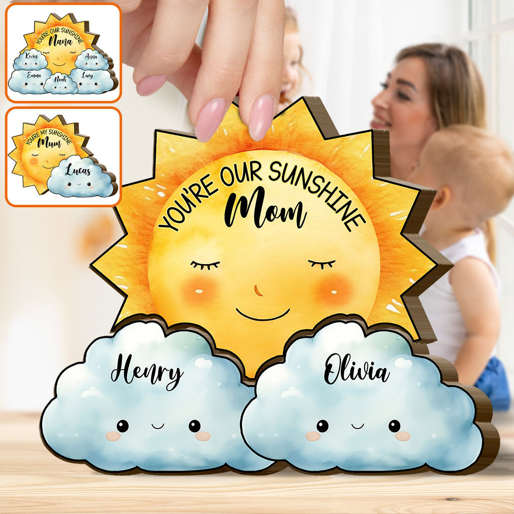 Mom You Are My Sunshine Sun And Clouds - Personalized Mother Shaped Wooden Puzzle