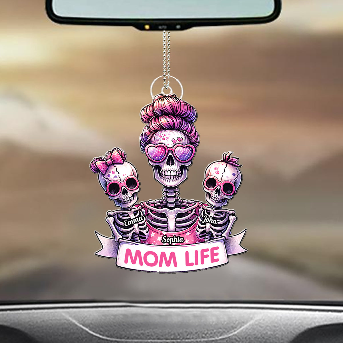 Vie de maman - Ornement de voiture personnalisé en forme de crâne - Décoration de voiture sur mesure