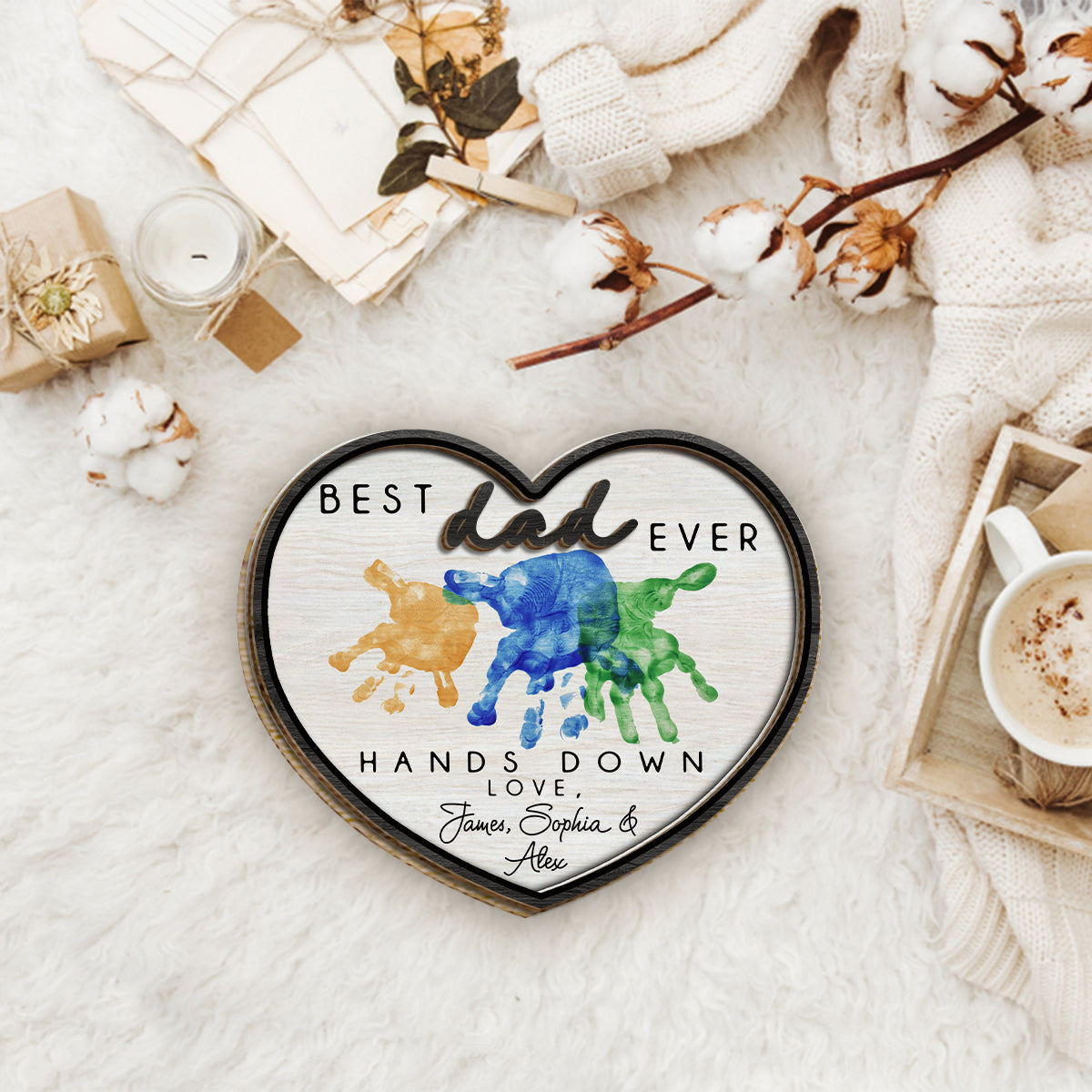 Best Dad Ever Hands Down - Personalized Father 2 Layered Wood Sign / Wood Plaque