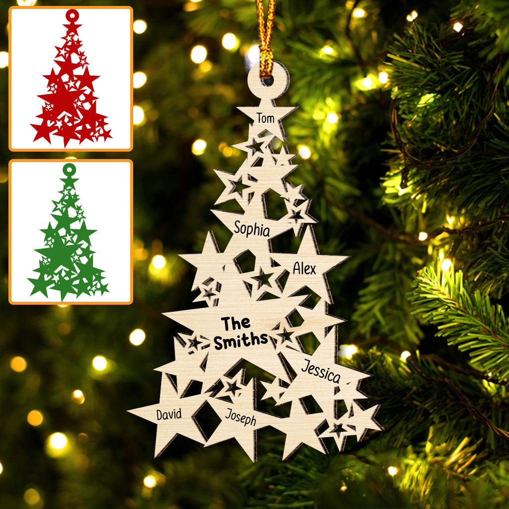 Weihnachtsbaum mit Sternen, personalisierten Familiennamen – Individuell gestalteter Familienschmuck