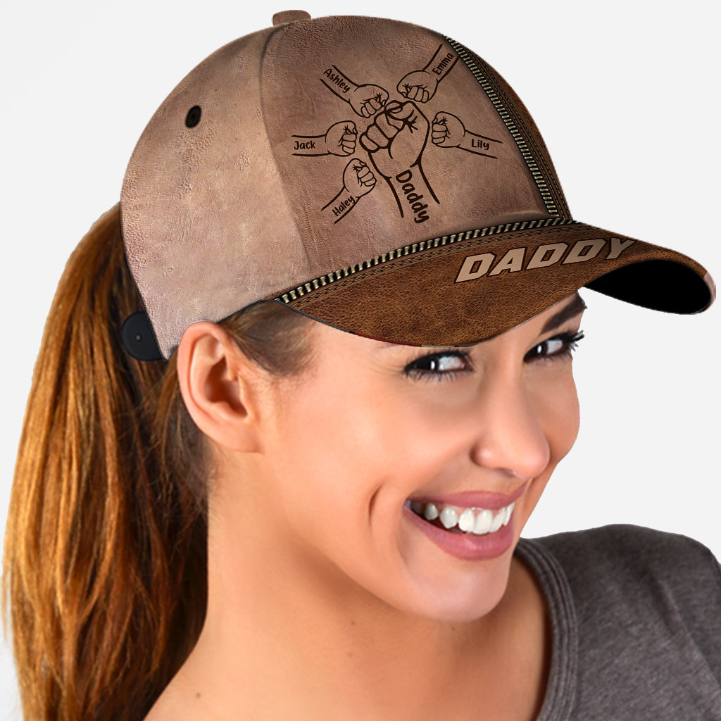 Father And Children Fist Bump - Personalized Father Classic Cap