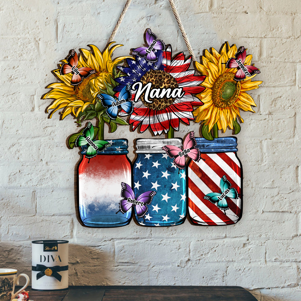 Red White Blue American Nana Mama Any Title - Personalized Grandma Custom Shaped Wood Sign