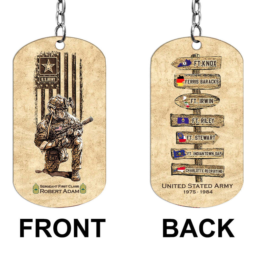 Tournée mondiale des militaires américains - Porte-clés personnalisé en acier inoxydable pour vétéran