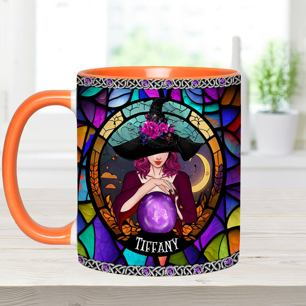Mystical Witch Purple Stained Glass - Personalized Witch Accent Mug