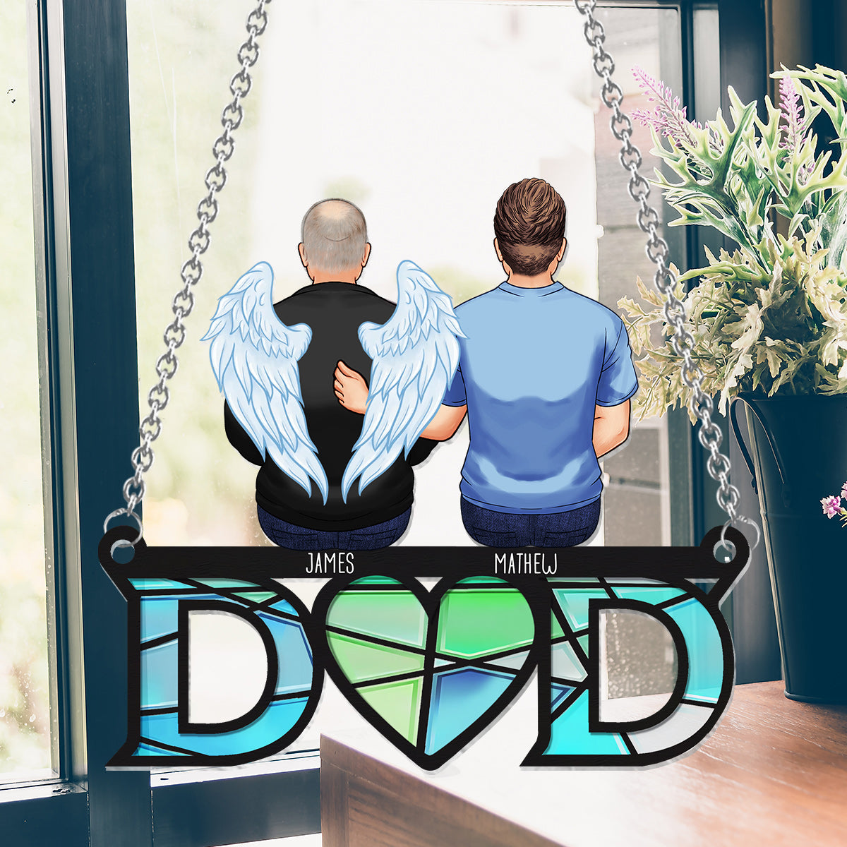 Dad We Love You - Personalized Memorial Window Hanging Suncatcher Ornament