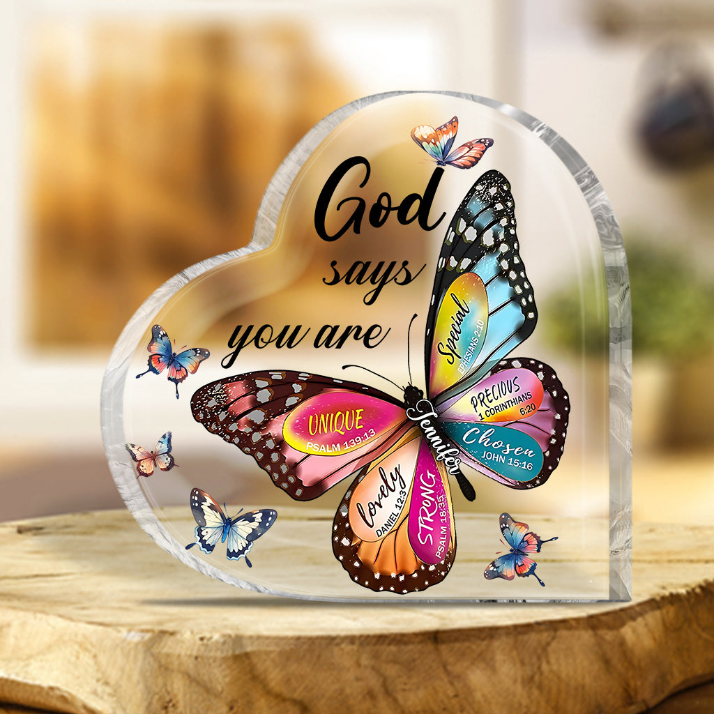 Gott sagt, du bist es – Personalisierte Acrylplakette in Schmetterlingsform