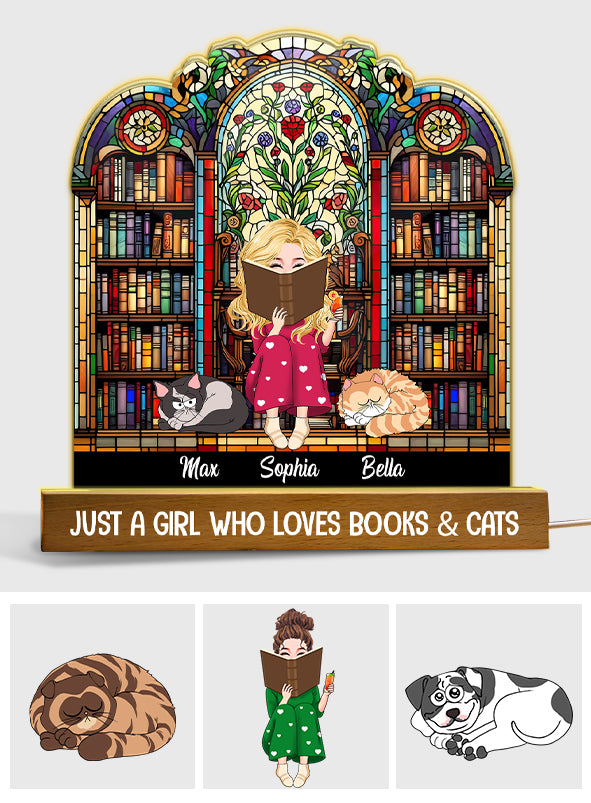 Veilleuse LED personnalisée en forme de livre « Juste une fille qui aime les livres et les animaux »