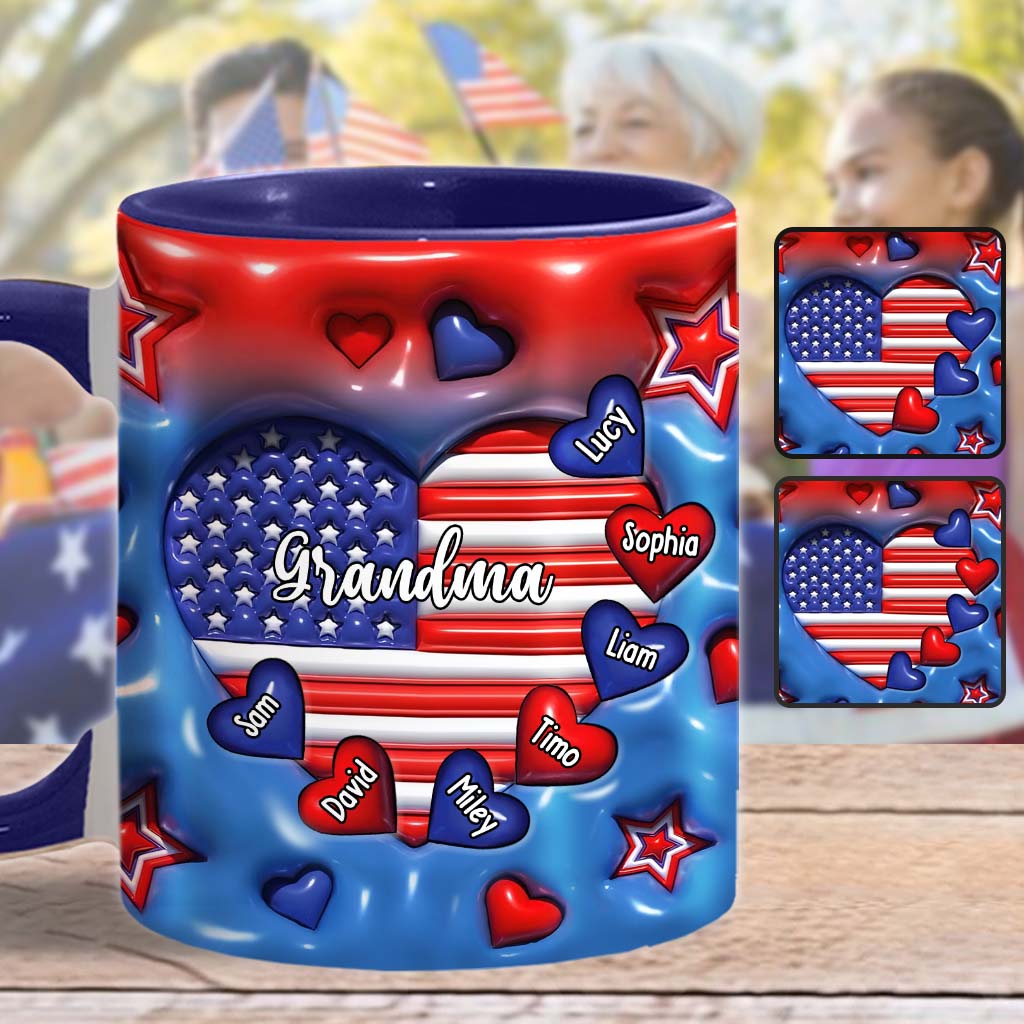 Grandma & Grandkids Puff Heart Flag - Personalized Grandma Accent Mug
