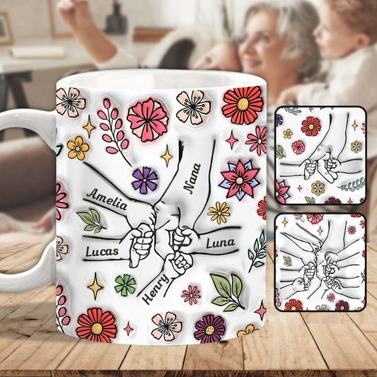 Spring Flower Holding Hands Nana Mom - Personalized Grandma Mug