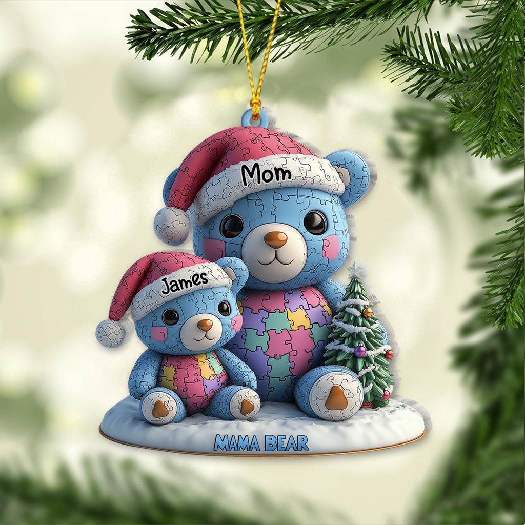 Noël Maman Ours - Ornement personnalisé pour la sensibilisation à l'autisme