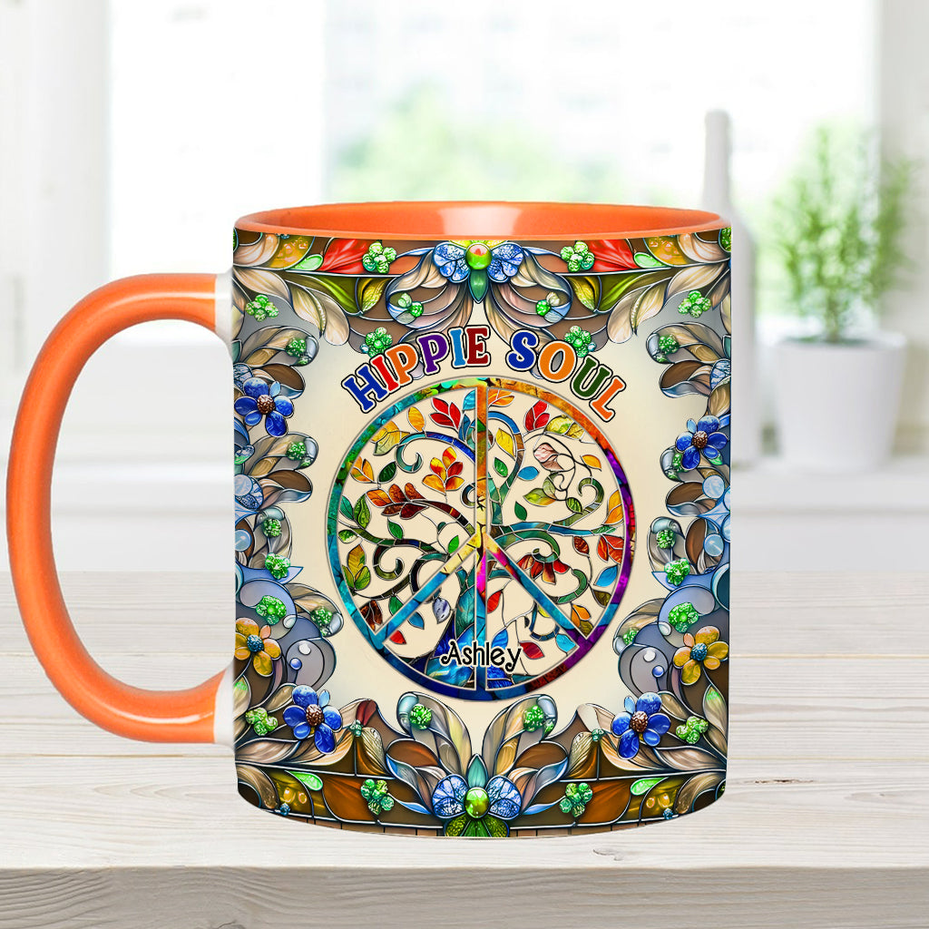 Es ist eine wunderschöne Welt, der Baum des Lebens, Friedenssymbol - personalisierte Tasse mit Hippie-Akzent