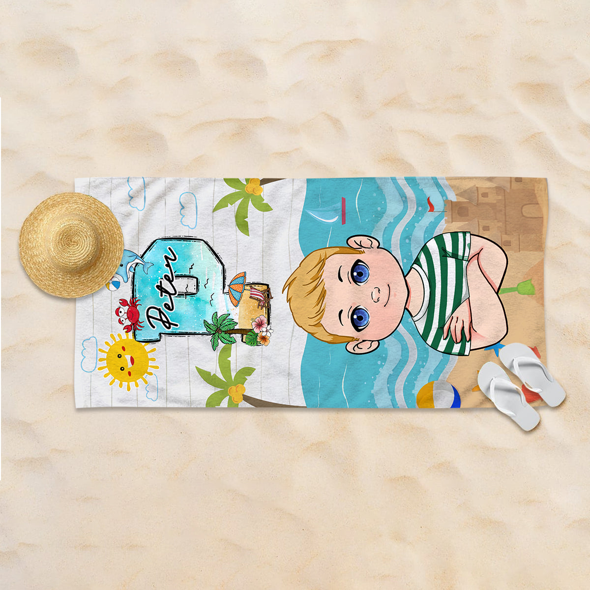 Kind am Strand – personalisiertes Strandtuch für Kinder