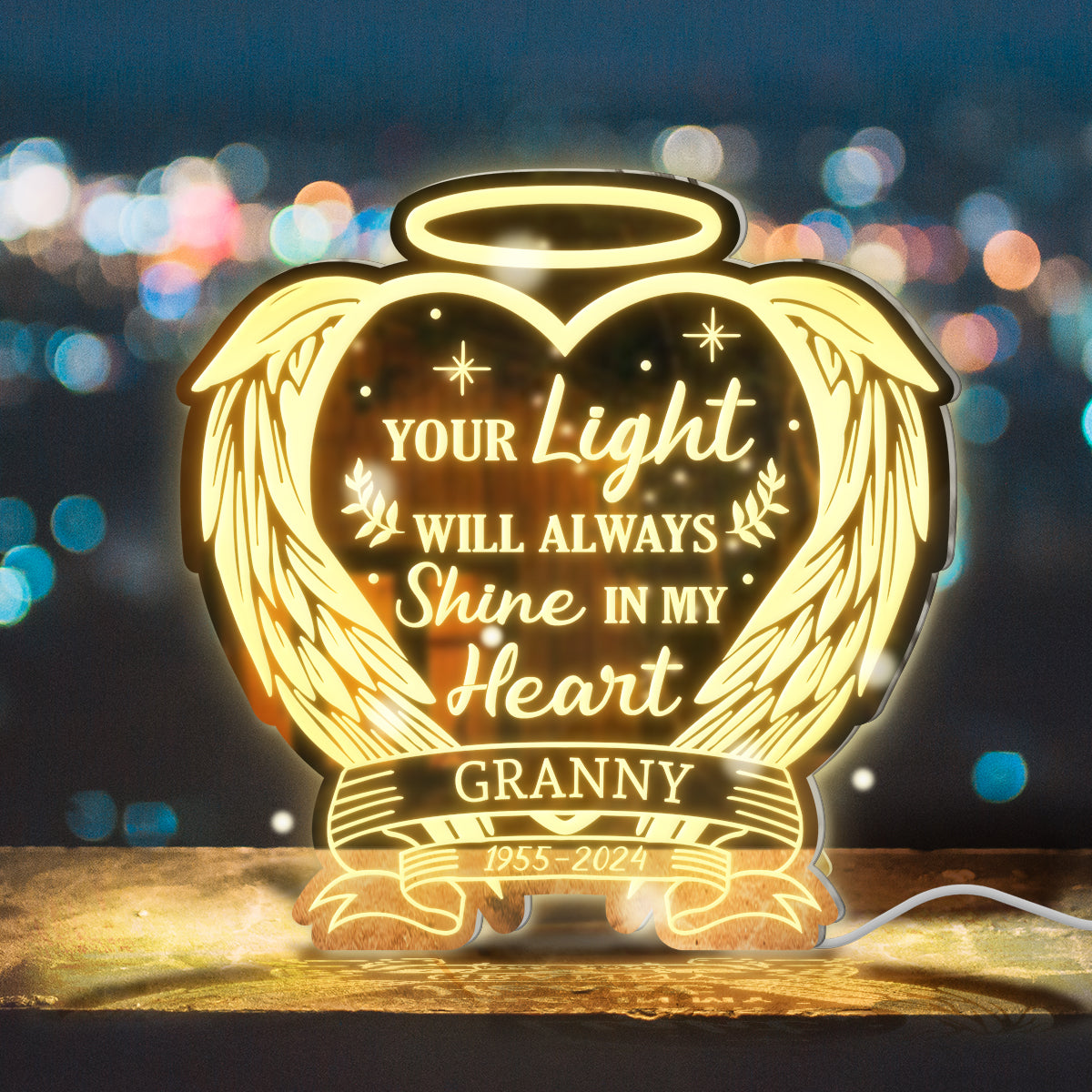 Your Light Will Always Shine In My Heart - Personalized Memorial Mirror Light