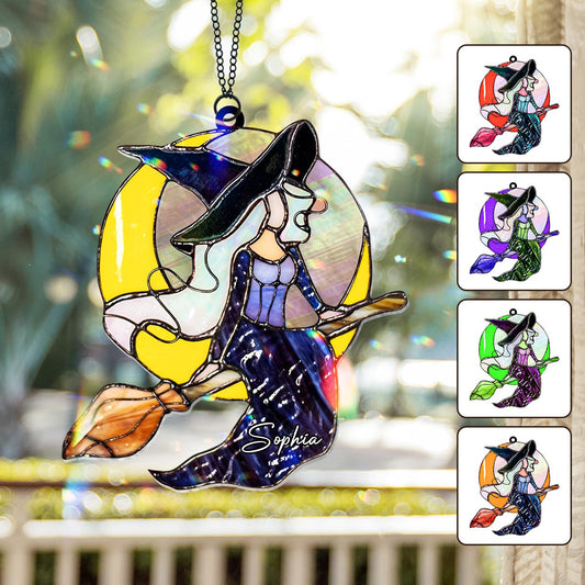 The Witch Is In - Personalized Witch Window Hanging Suncatcher Ornament