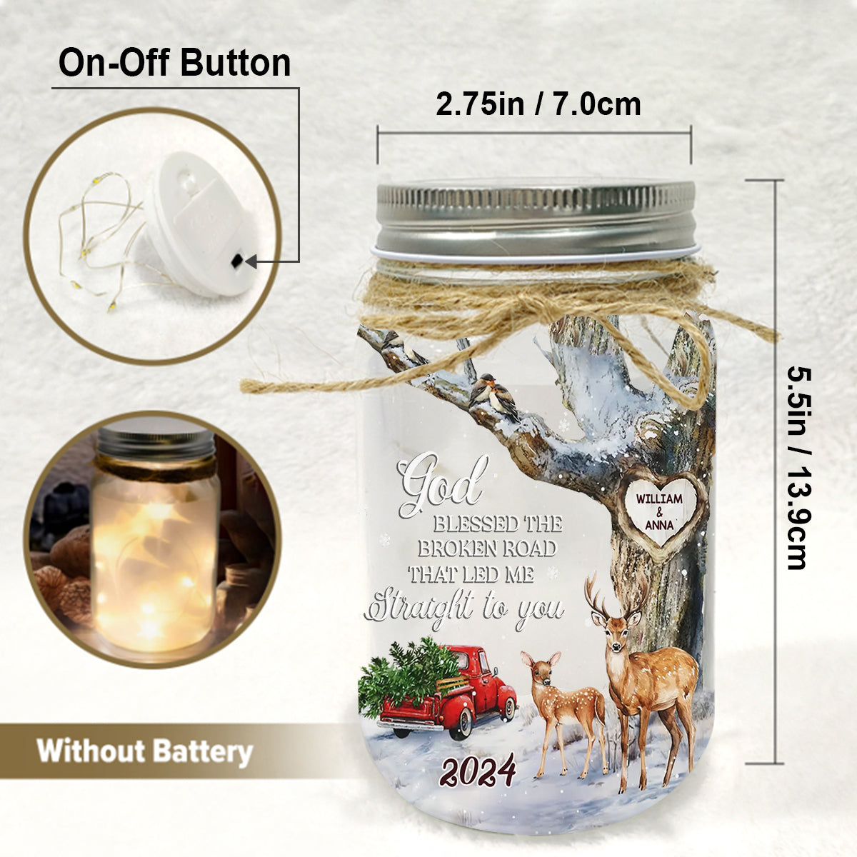 God Blessed The Broken Road - Personalized Couple Mason Jar Light