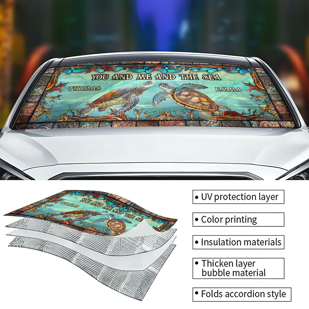 You And Me And The Sea - Personalized Turtle Car Sunshade