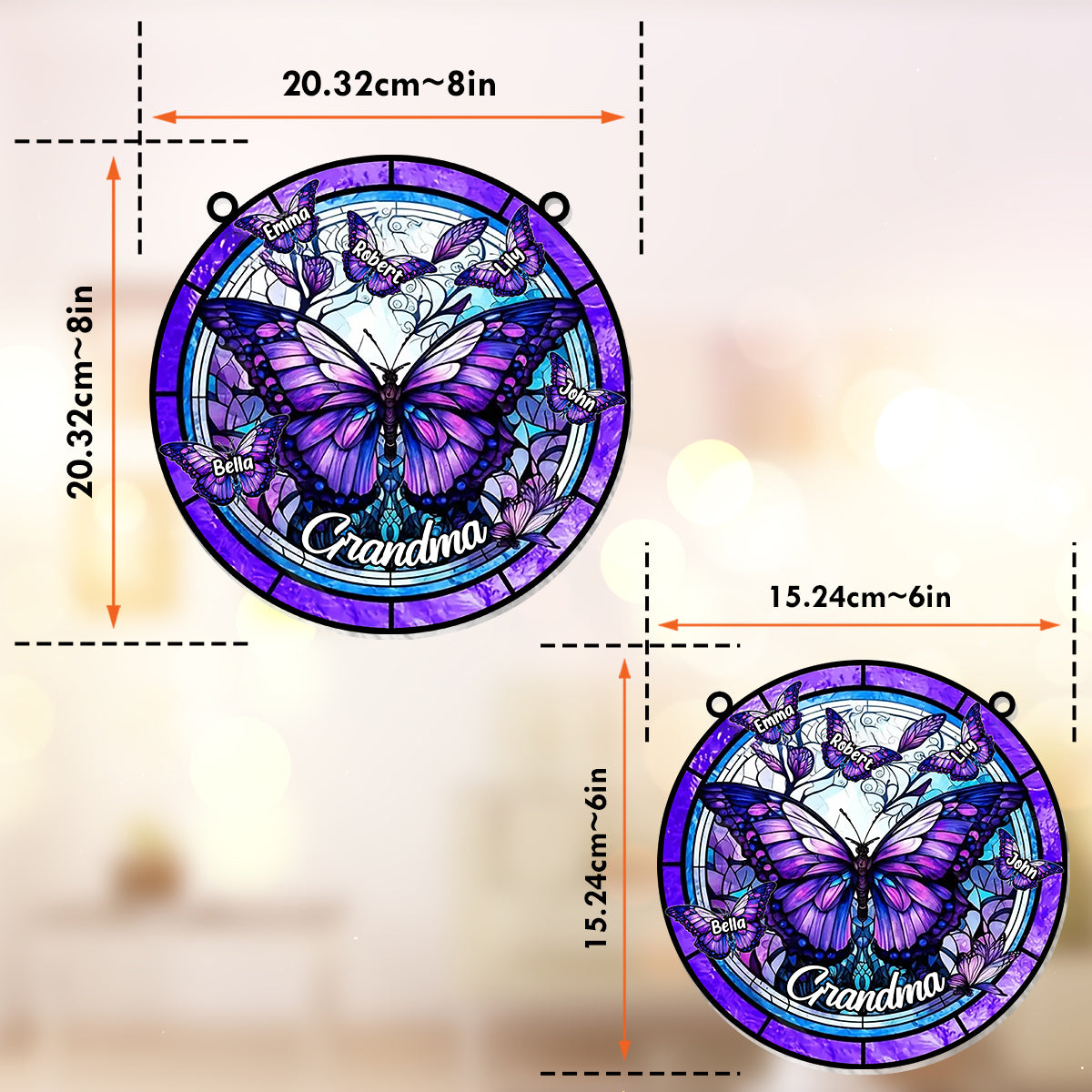 Grandma Butterflies - Personalized Grandma Window Hanging Suncatcher Ornament