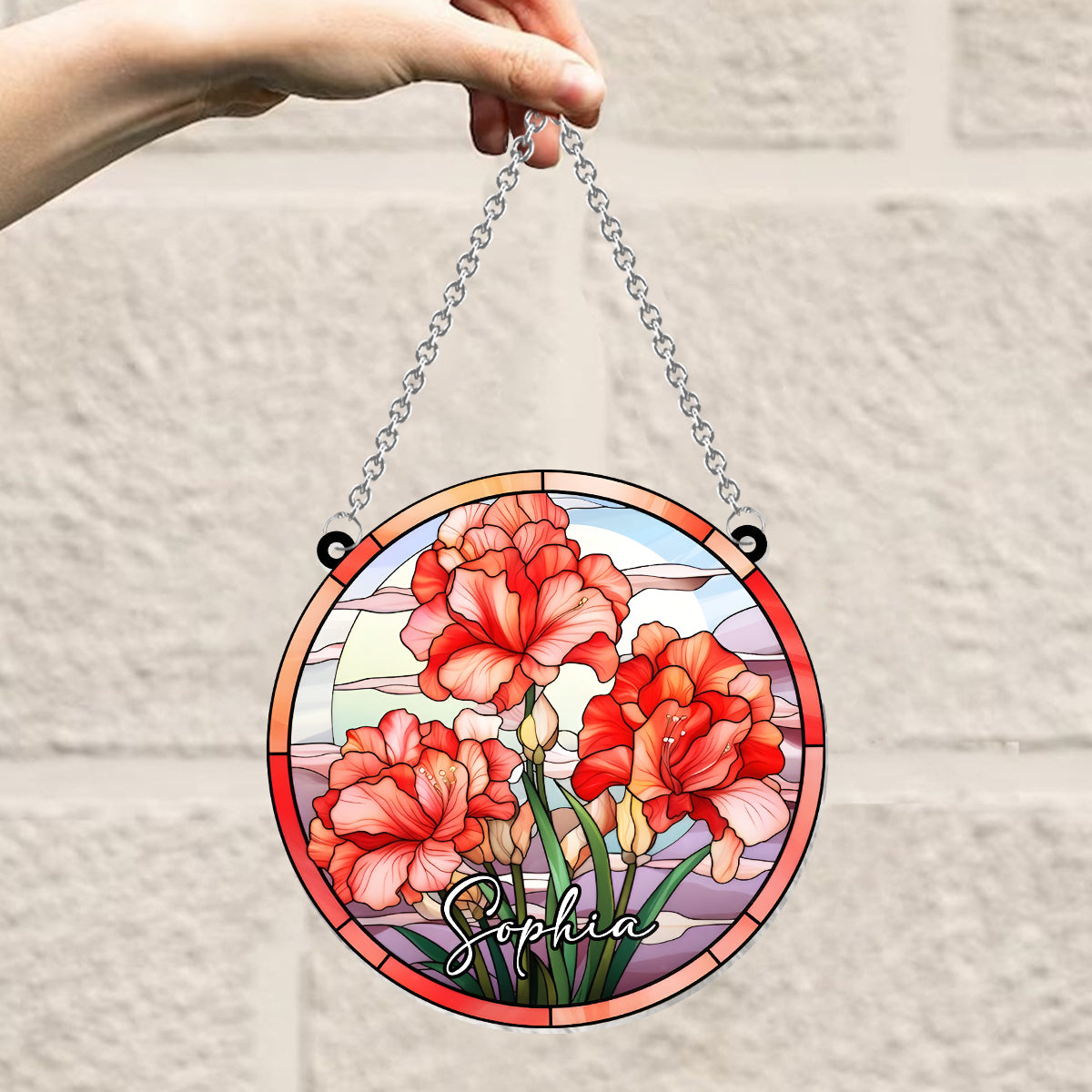 Fleurs de naissance en vitrail - Ornement attrape-soleil personnalisé à suspendre à la fenêtre, motif anniversaire. 