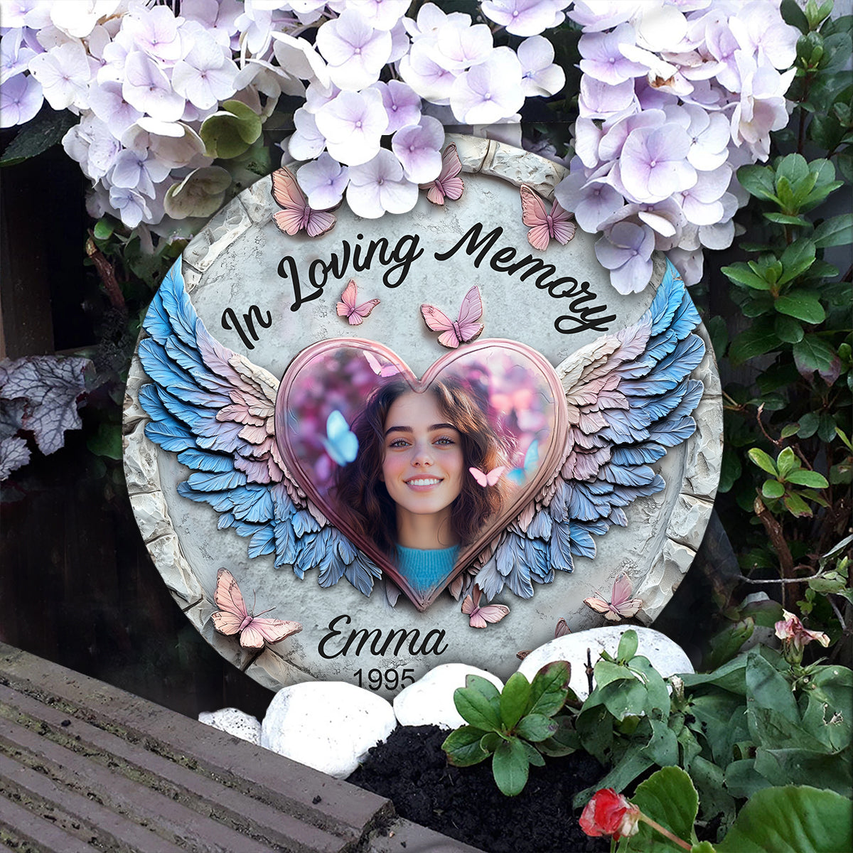 Forever In My Heart Angel Wings - Personalized Memorial Round Shaped Stone