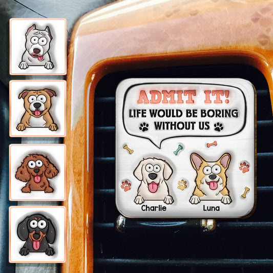 Ohne mich wäre das Leben langweilig – personalisierter Auto-Sonnenblendenclip in Hundeform