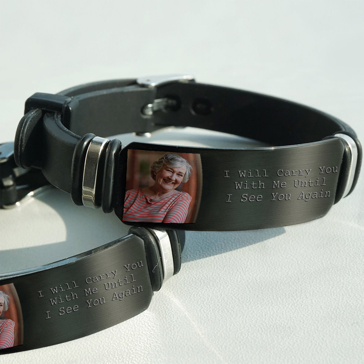 Custom Photo I'll Carry You - Personalized Memorial Engraved Bracelet