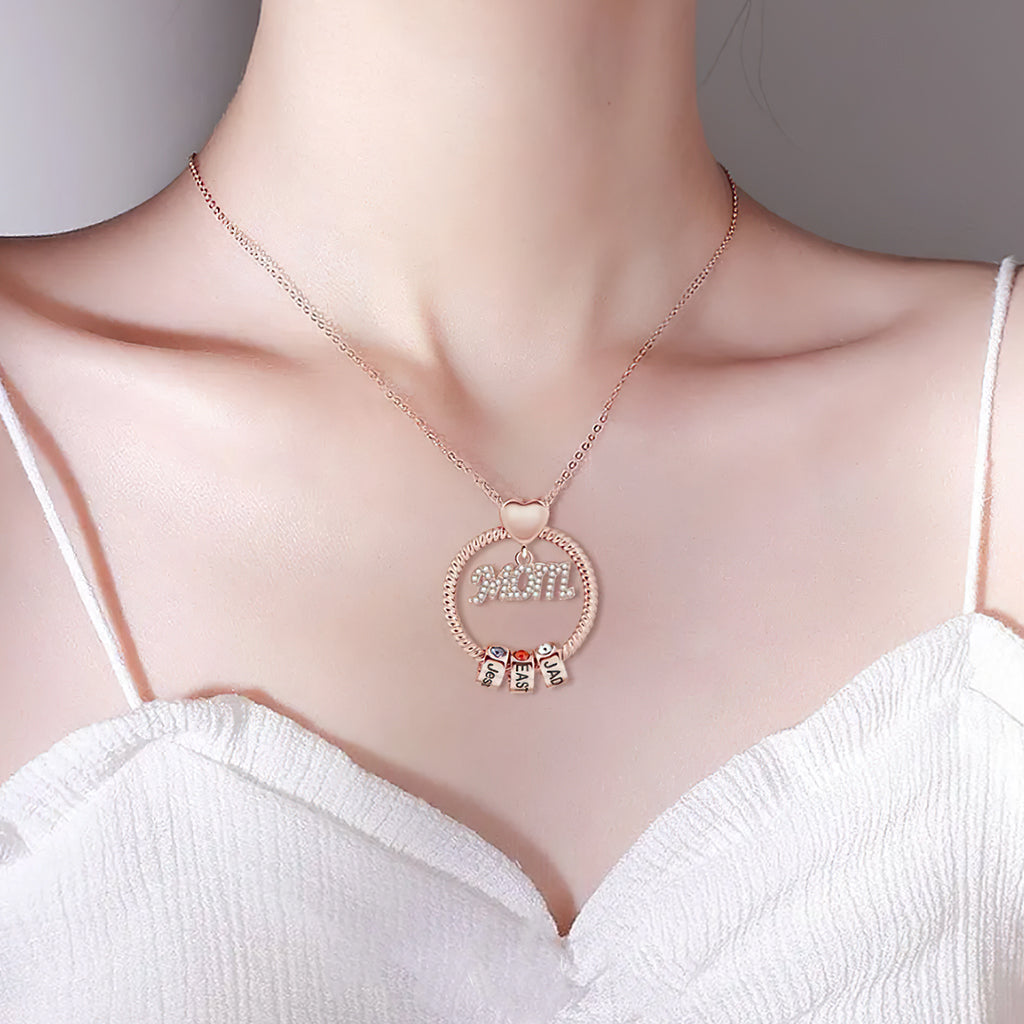 Round Pendant Mom's Necklace With Charms - Personalized Mother Round Pendant Mom's Necklace With Charms