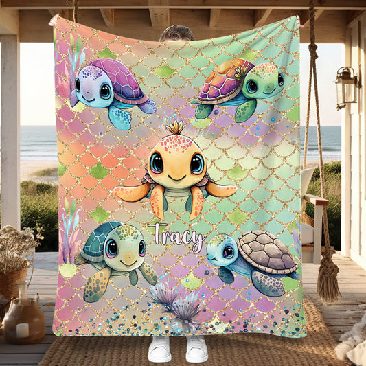 Cute Turtles - Personalized Turtle Blanket