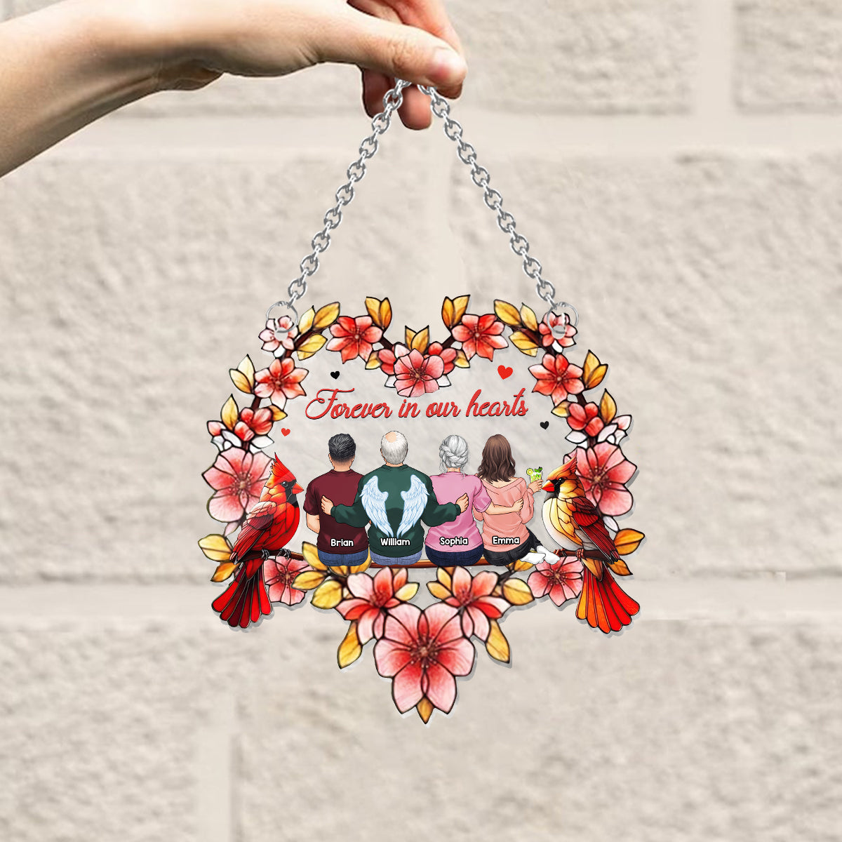 Forever In Our Heart - Personalized Memorial Window Hanging Suncatcher Ornament