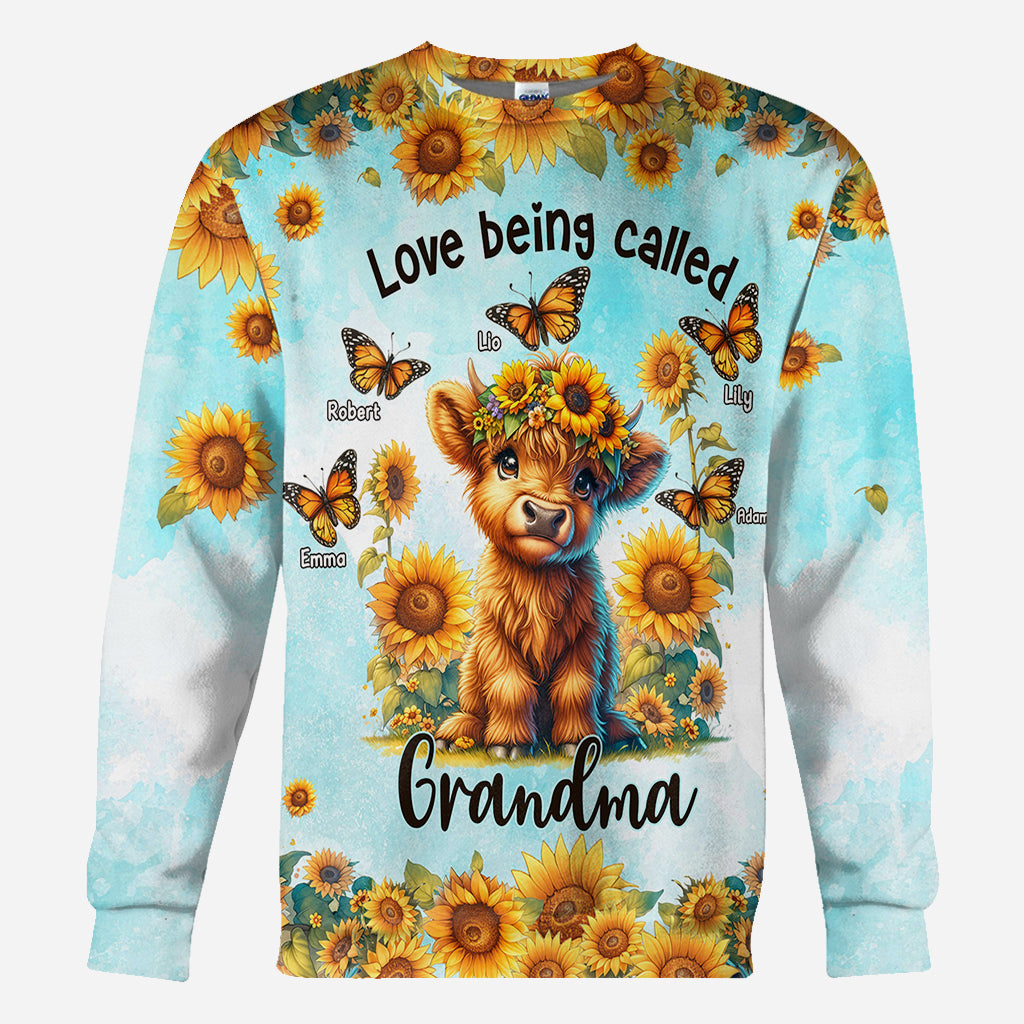 Love Being Called Grandma Highland Cow Sunflower - Personalized All Over Shirt