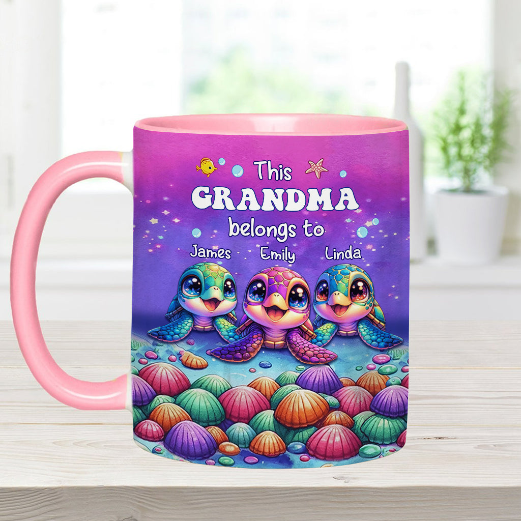 This Grandma Belongs To Sea Turtle Version - Personalized Grandma Accent Mug