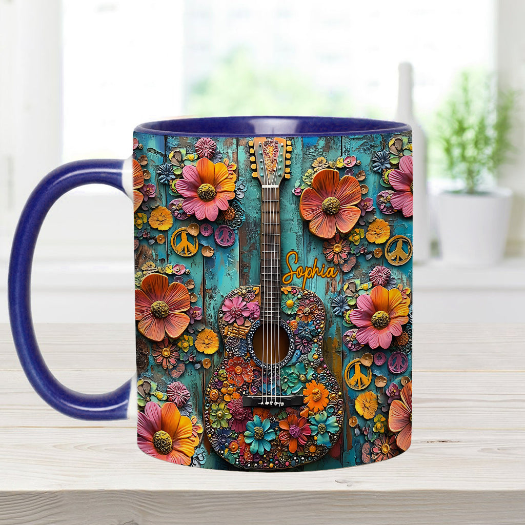 Mug vintage hippie à motif guitare - Mug personnalisé hippie