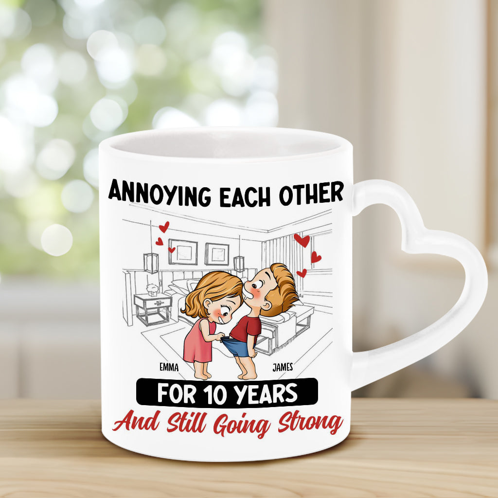 Annoying Each Other For Years And Still Going Strong - Personalized Couple Heart Handle Mug