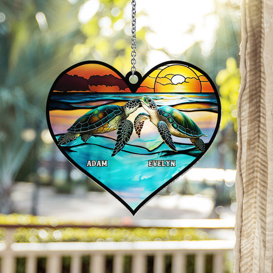 I Love You To The Beach And Back - Personalized Turtle Window Hanging Suncatcher Ornament