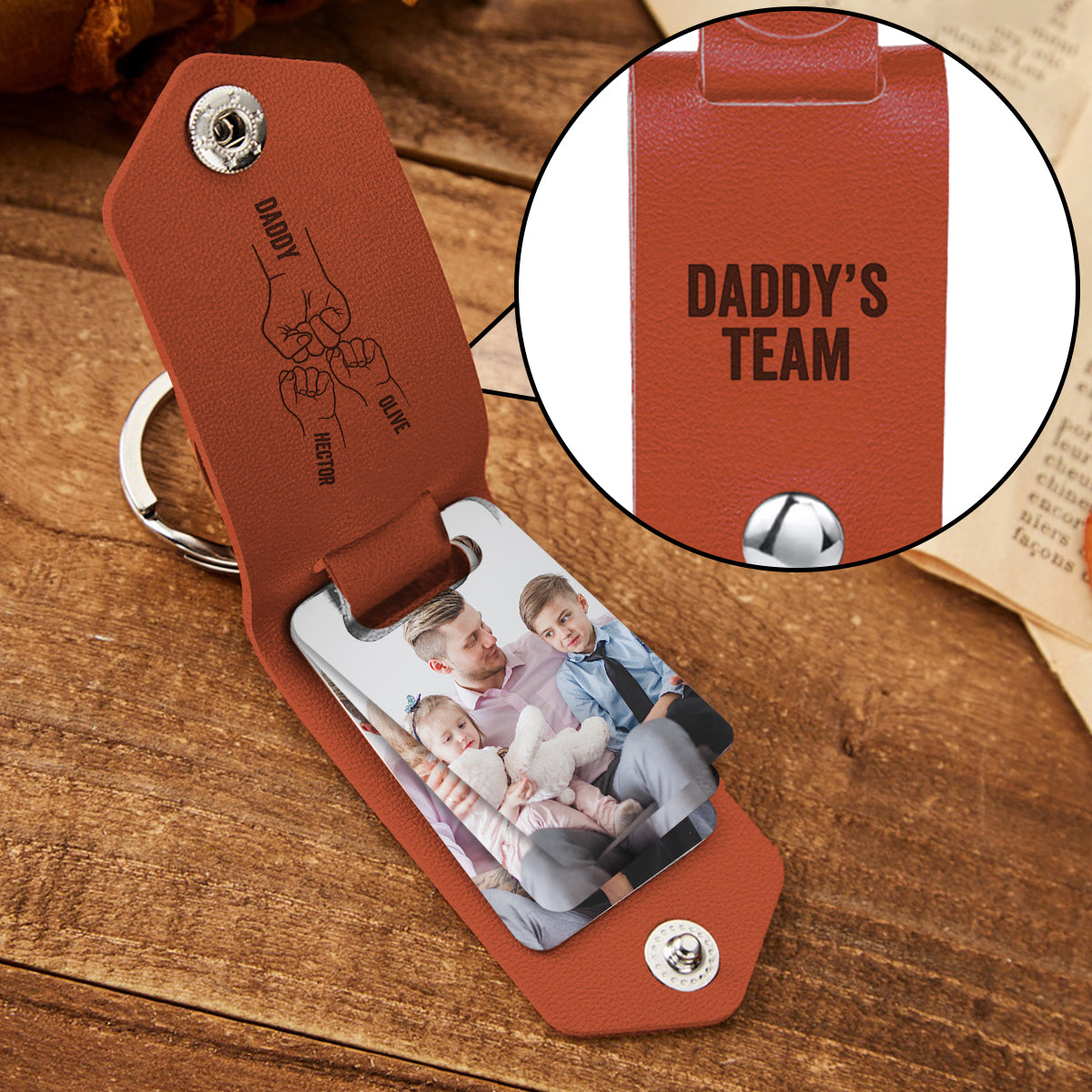 Daddy's Team - Personalized Father Photo Album Keychain