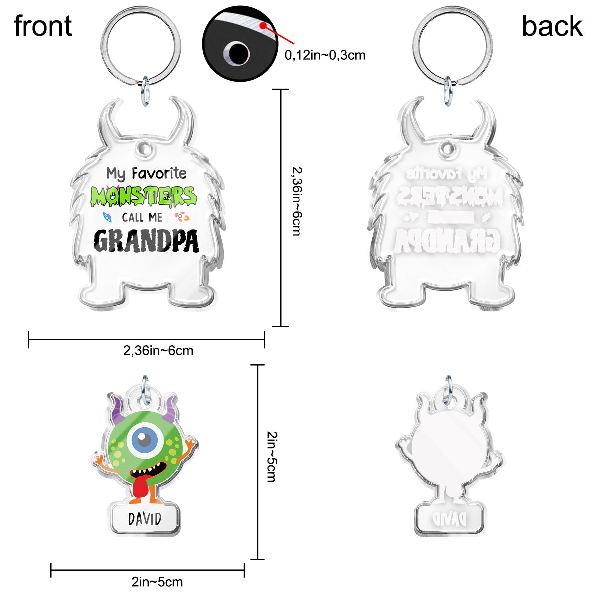 My Favorite Monsters Call Me Grandpa Daddy Dada - Personalized Grandpa Keychain with Charms